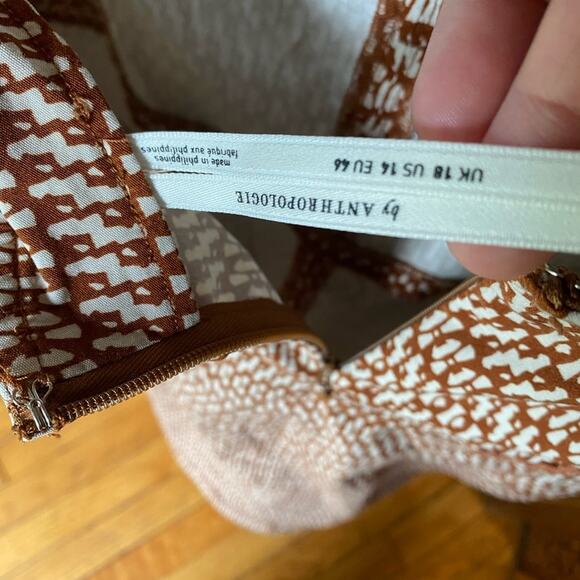 Anthropologie Square neck Slim Mini‎ tank Dress brown tan women's size 14 - Picture 7 of 14